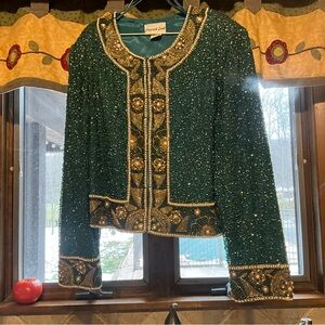 Western Ornate Green Beaded Jacket 
Sequins